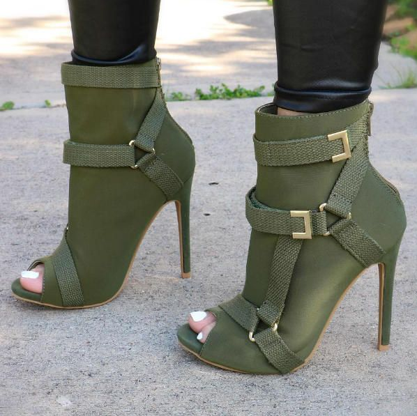 Shoespie Back Zip Peep Toe Stiletto Heel Ankle Boots